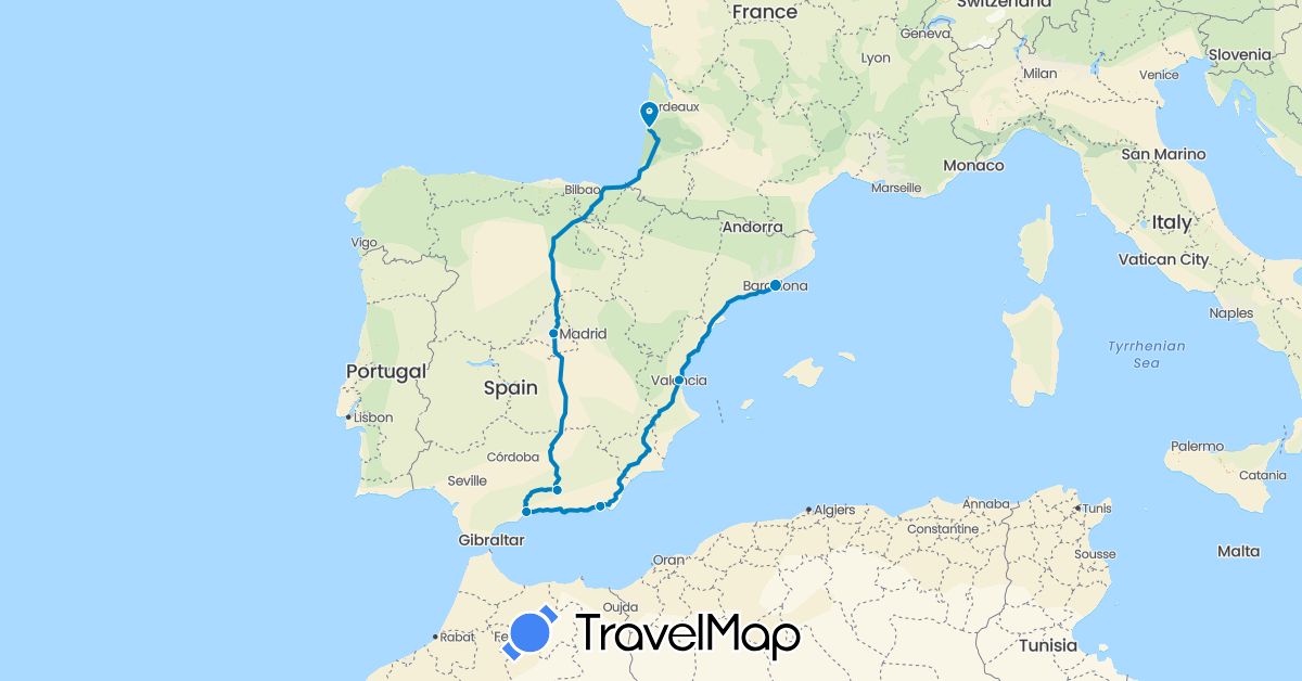 TravelMap itinerary: driving, voiture - espagne 2013 in Spain, France (Europe)